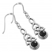 Long Black Onyx Trinity Knot Silver Earrings - e301